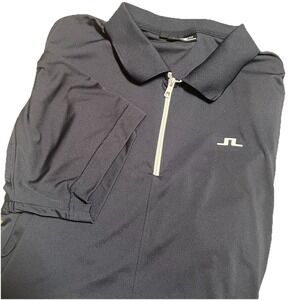 J. Lindberg men's polo XXL Dark Midnight Blue Quarter Zip Logo Front & Back